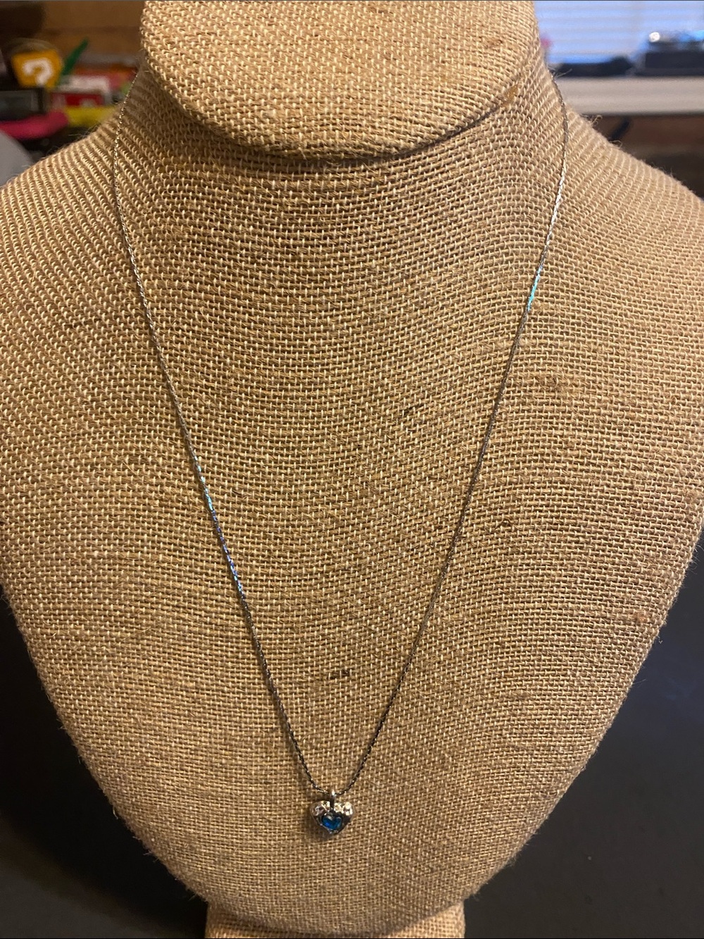 Silver Necklace with Blue Heart Pendant - Women's Jewelry